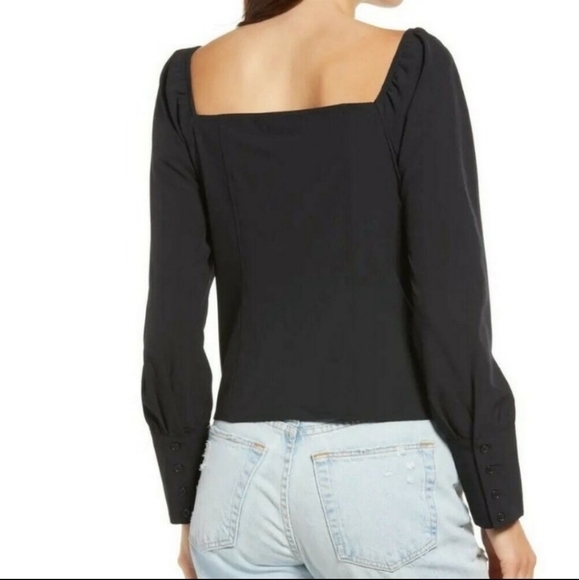 TREASURE & Bond black size XL square neck crop blouse long sleeved NWT - Picture 3 of 7